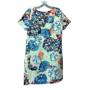 J. Crew Midi Length SS Light Green with Blue Red and White Flowers Size 6